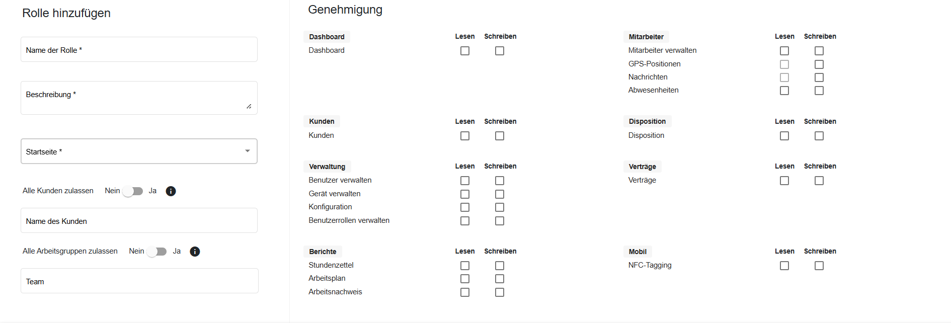 Berechtigungen und Rollenverwaltung