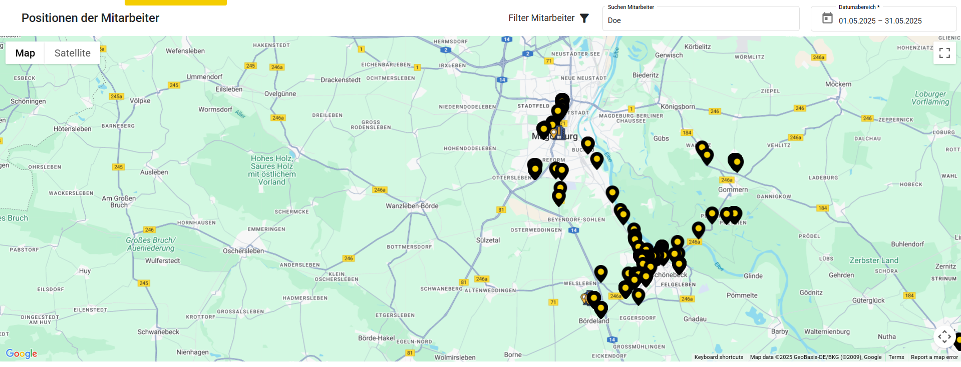 Mitarbeiter GPS Verlauf